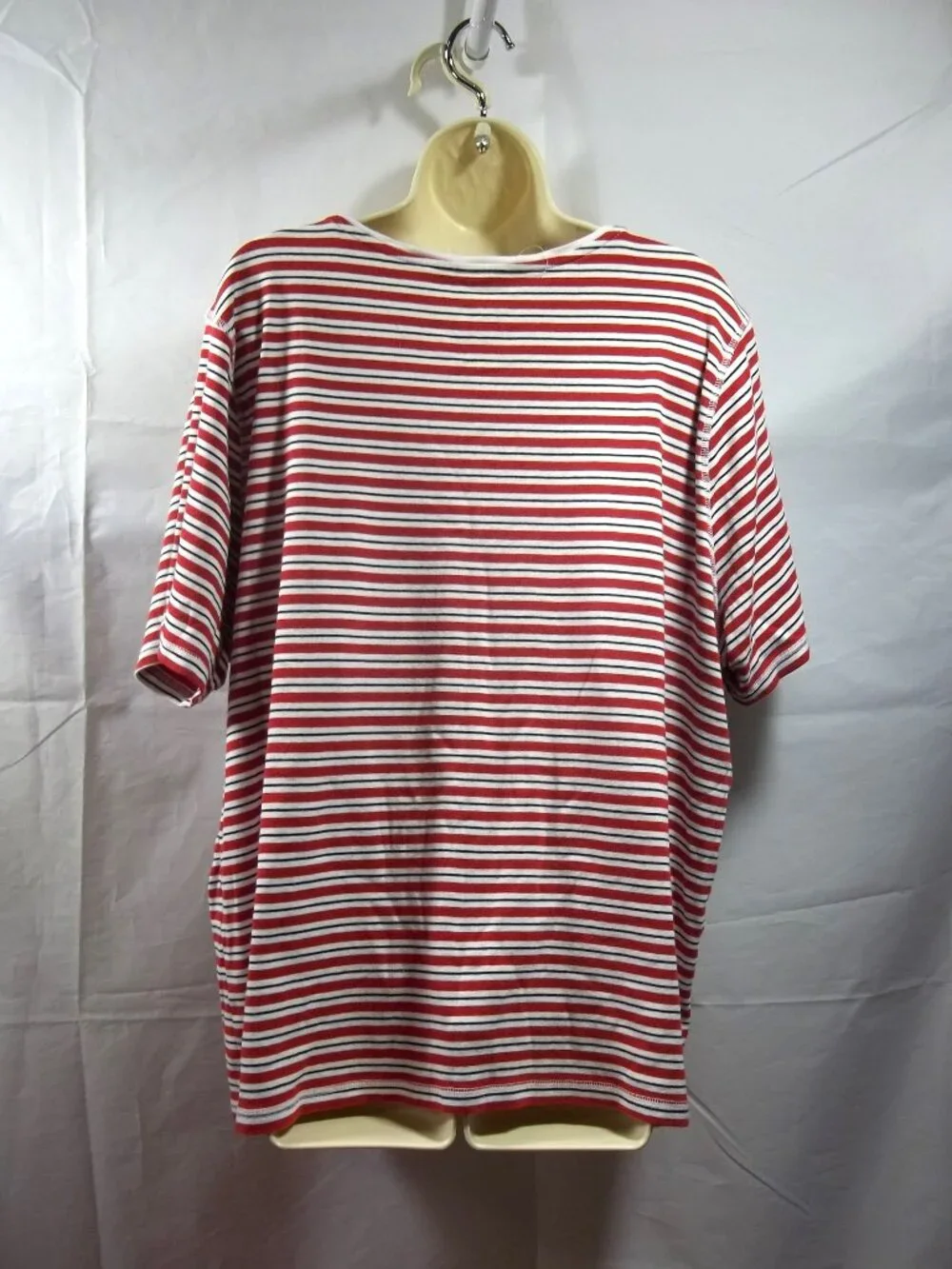 CJ Banks Womens Shirt Top Plus Size 3X V-Neck Striped Short Sleeve Red Black
